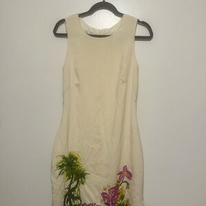 Vintage Cream Sleeveless Floral 100 % Silk Dress by D.Morgan